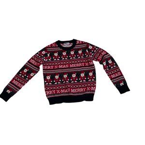 Kids Pepperts! Christmas Sweater 6-8Y Santa Print Red/Black Acrylic Knit G-7-21-
